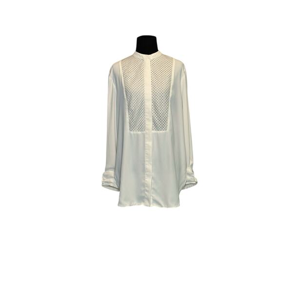 H&M white long sleeves hidden button tunic blouse size Small - Picture 15 of 16
